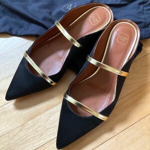 Malone Souliers Maureen Black Satin Flat Mules
